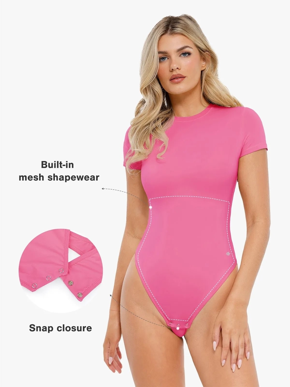 Popilush Shapewear Cloudsense Short Sleeve Crew-Neck Bodysuit - Pink